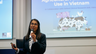 A student presenting at the Map the System Oxford final in 2023.