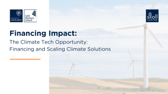 Text reads: 'The Climate Tech Opportunity'. Wind turbines are in the background. 