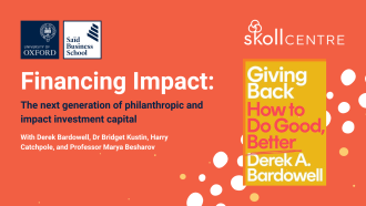 Graphic showing seminar details, with orange background and the Giving Back book cover