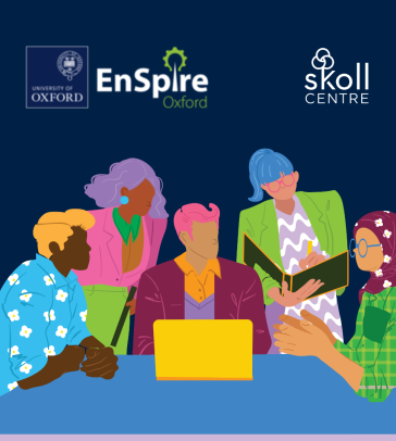 A cartoon of diverse people looking at a computer and discussing a topic. 