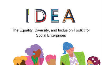 Text reads: 'OXIFIED Toolkit Cover'. A cartoon of diverse people looking at a computer and discussing a topic. The IDEA logo sits above the image. 