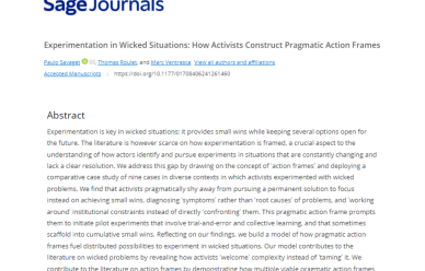 Research cover for Sage paper on experimentation in wicked situations. 